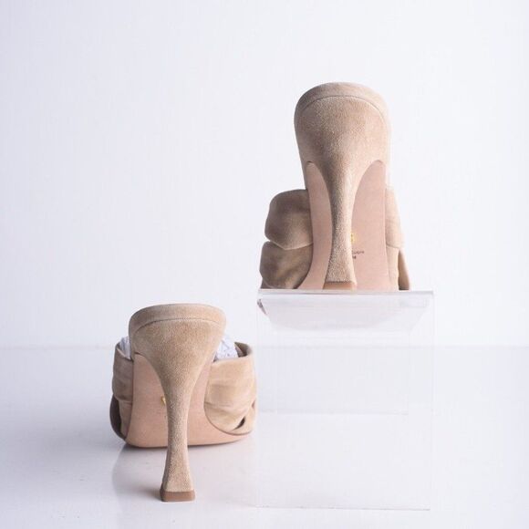 Veronica Beard Womens Alin Suede Sandals Braided Tan Mule Heels US 11 EU 41 - Picture 6 of 8